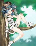  alternate_color animal_ears animal_print blue_eyes blue_hair cham_cham copyright_request gloves in_tree lowres mattaku_mousuke object_on_head paku_paku paw_gloves paw_shoes paws samurai_spirits shoes sitting sitting_in_tree snk solo tail tiger_print tree 