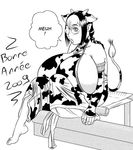  breasts costume cow cow_girl cowgirl huge_breasts lenaick megane monochrome 