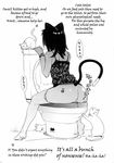  animal_ears ass barefoot black_hair cat cat_ears comic dark_skin greyscale hard_translated highres monochrome no_pants original panties poorly_translated short_hair solo tail toilet translated underwear yukimi 