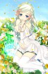  aisaka_nanami blush bow hair_bow high_heels miyoshino sakujo shoes sitting solo thighhighs white_legwear zettai_ryouiki 