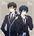  ao_no_exorcist bad_id bad_pixiv_id blue_eyes brothers cosplay costume_switch male_focus multiple_boys necktie okumura_rin okumura_yukio siblings stats striped striped_neckwear yuuno_(yukioka) 