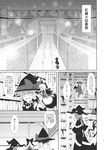  book bow comic doujinshi fang greyscale hair_bow hat highres hourai_doll kirisame_marisa koakuma library monochrome morino_hon multiple_girls patchouli_knowledge touhou translated voile witch_hat 