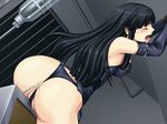  anal arms_up ass bdsm black_hair bondage bound bound_wrists carmine cell censored cg enema eyes_closed gloves leather long_hair noise_(eroge) open_mouth panties prison rope tears underwear water wooden_horse 