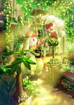  ^_^ artist_request closed_eyes eyes_closed flower garden highres lilligant nintendo pokemon pot red_eyes smile whimsicott 