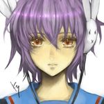  brown_eyes bunny face headphones nagato_yuki purple_hair suzumiya_haruhi-chan_no_yuuutsu suzumiya_haruhi_no_yuuutsu 