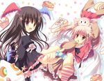  asakura_hayate black_hair candy capelet charlotte_(madoka_magica) dual_persona food head_wings long_hair mahou_shoujo_madoka_magica multiple_girls personification pink_eyes pink_hair twintails 