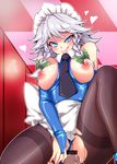  :q areolae assertive bar_censor bare_shoulders black_legwear blue_eyes blue_leotard blush bow braid breasts breasts_outside bridal_gauntlets censored clitoris hair_bow heart highres izayoi_sakuya large_breasts leg_up legs leotard leotard_aside licking_lips long_legs looking_at_viewer maid_headdress necktie nipples pantyhose penis pointless_censoring pov pussy sex short_hair silver_hair solo_focus straddling tajima_yuuki thighband_pantyhose thighs tongue tongue_out torn_clothes torn_legwear touhou twin_braids uneven_eyes vaginal 