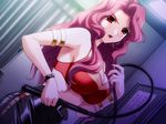  1girl breasts dominatrix fushidara game_cg indoors pink_eyes pink_hair solo whip 