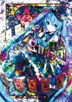  aqua_eyes aqua_hair bad_id bad_pixiv_id bridal_gauntlets card dagger dress floating_card hat hatsune_miku long_hair playing_card sazanami_shione smile solo top_hat twintails very_long_hair vocaloid weapon 