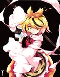  alphes_(style) bishamonten's_pagoda black_hair blonde_hair hair_ornament hair_over_one_eye ideolo multicolored_hair parody ribbon solo style_parody toramaru_shou touhou two-tone_hair yellow_eyes 