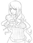  bangs bow bowtie breasts buttons drill_hair embarrassed eu03 foreshortening gift greyscale hair_over_one_eye kirijou_mitsuru large_breasts lineart lips long_hair looking_at_viewer monochrome outstretched_arm persona persona_3 school_uniform shirt sidelocks simple_background skirt solo striped striped_shirt swept_bangs turtleneck upper_body very_long_hair wavy_hair white_background 