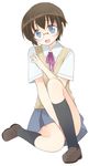  :d brown_hair glasses grey_eyes kneehighs loafers nekono_osero open_mouth ore_no_imouto_ga_konna_ni_kawaii_wake_ga_nai school_uniform shoes short_hair smile solo sweater_vest tamura_manami 