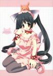  absurdres animal animal_ears animal_on_head apron bell bell_collar black_hair black_legwear cat cat_ears cat_on_head collar copyright_request highres huge_filesize jingle_bell long_hair maid morinaga_korune on_head tail thighhighs twintails 