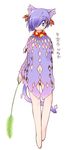  animal_ears barefoot cat_ears cat_tail hair_over_one_eye original purple_eyes purple_hair short_hair solo sotto tail translation_request 
