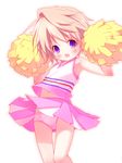  1boy androgynous armpits blush briefs bulge cheerleader crossdressing hoshino_ayumu hoshizora_e_kakaru_hashi light_brown_hair male_focus otoko_no_ko panties pantyshot pink_panties pom_poms purple_eyes short_hair skirt smile solo underwear upskirt white_briefs wind wind_lift 