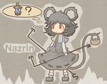  akihiyo animal_ears basket bishamonten's_pagoda blush_stickers capelet dowsing_rod dress gem grey_hair jewelry lantern mouse mouse_ears mouse_tail nazrin pendant red_eyes shoes socks solo standing tail thought_bubble touhou 