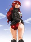  ass dr.p kirijou_mitsuru long_hair lowres panties persona persona_3 pink_panties red_hair solo underwear 