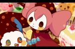  candy charlotte_(madoka_magica) cherry cookie food fruit letterboxed mahou_shoujo_madoka_magica multicolored multicolored_eyes no_humans strawberry strawberry_shortcake sweets xinya 