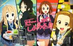  absurdres akiyama_mio black_hair blonde_hair blue_eyes blush brown_eyes brown_hair character_name cup drumsticks grey_eyes hair_ornament hairband hairclip highres hirasawa_yui holding holding_microphone holding_plate k-on! kneehighs kotobuki_tsumugi long_hair magazine_scan microphone multiple_girls newtype open_mouth page_number parted_lips plate scan scanlines short_hair smile tainaka_ritsu takahashi_mariko tea teacup thick_eyebrows translation_request watermark web_address white_legwear 