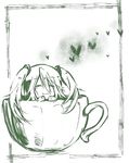  :3 bad_id bad_pixiv_id closed_eyes cup hair_ornament hatsune_miku headphones heart in_container in_cup inazumrai long_hair minigirl monochrome smile solo teacup twintails vocaloid 