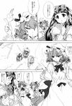  comic drill_hair eastern_and_little_nature_deity fairy fairy_wings greyscale hair_ribbon highres long_hair long_sleeves luna_child matsukura_nemu monochrome multiple_girls non-web_source official_art official_manga rain ribbon short_hair snapping_fingers star_sapphire sunny_milk touhou touhou_sangetsusei translated umbrella wings 