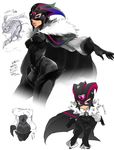  ass bad_id bad_pixiv_id black_bodysuit black_gloves bodysuit boots brooch cape character_sheet chibi cure_muse_(black) feather_boa gloves jewelry magical_girl marimo_(yousei_ranbu) mask multiple_views precure purple_eyes shirabe_ako sketch suite_precure thigh_boots thighhighs 