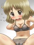  awa blush bottomless bow_panties bra breasts cameltoe flying_sweatdrops gradient gradient_background large_breasts nichijou nipples panties sakurai_izumi simple_background solo underwear underwear_only 