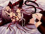  animal_ears bed bell black_panties bow bow_panties cat_ears elbow_gloves gloves panties pure_pure raspberry_dream ribbon sakurazawa_izumi solo tail thighhighs tobari_(pure_pure) underwear wallpaper 