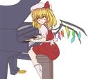  blonde_hair flandre_scarlet grand_piano hat hat_ribbon instrument noorrzz one_side_up piano ponytail ribbon short_hair solo touhou wings 