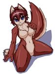  breasts brown_hair canine female fox hair kneeling looking_at_viewer mammal nude plain_background sakamata solo white_background 