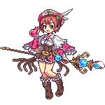  artist_request atelier_(series) atelier_rorona boots brown_dress capelet dress hat knee_boots lowres pixel_art red_hair rororina_fryxell short_hair skirt solo staff transparent_background 