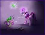  book dragon duo electricity equine female feral friendship_is_magic gem green_eyes hair horn horns horse magic male mammal my_little_pony pony scalie spike_(mlp) twilight_sparkle_(mlp) two_tone_hair unicorn unknown_artist 