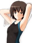  6mg amagami armpits arms_up bad_id bad_pixiv_id black_eyes black_hair competition_swimsuit face nanasaki_ai one-piece_swimsuit short_hair solo swimsuit towel transparent_background 