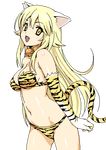  bell bell_collar bikini blonde by_natlus cat_tail collar elbow_gloves gloves kemonomimi koutaro mizugi nekomimi original tail tiger_print 