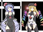  alternate_costume bat_wings blonde_hair blue_hair breasts elbow_gloves fang flandre_scarlet gloves kirisaki_byakko large_breasts lens_flare multiple_girls older red_eyes remilia_scarlet siblings sisters thighhighs touhou wings 