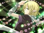  arm_up arm_warmers bad_id bad_pixiv_id blonde_hair danmaku flower green_eyes mizuhashi_parsee pointy_ears profile scarf short_hair solo touhou ume_(plumblossom) upper_body 