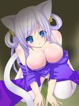  animal_ears blue_eyes breasts cat_ears kneeling large_breasts nipples original panties pantyshot pantyshot_(kneeling) saibashi silver_hair solo tail thighhighs twintails underwear 