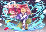  blonde_hair blue_eyes boots ivan_karelin jacket letterman_jacket male_focus purple_jacket riku-69 solo tiger_&amp;_bunny 