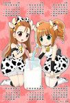  bell calendar cowgirl food horns idolmaster milk minase_iori stockings tagme takatsuki_yayoi ushimimi 