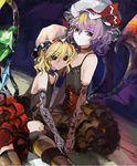  alternate_costume bat_wings black_dress black_gloves blonde_hair blue_hair choker colored_eyelashes drawr dress elbow_gloves eyelashes flandre_scarlet flat_chest gloves hat lace lace_gloves multiple_girls oekaki pupps red_eyes remilia_scarlet revision see-through siblings sisters sitting smirk thighhighs touhou wings 