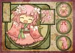  akihiyo asa_no_ha_(pattern) blush_stickers character_sheet cherry_blossoms closed_eyes fairy flower from_behind japanese_clothes kimono long_hair original personification pink_hair ribbon translated 