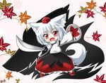  animal_ear_fluff animal_ears blush chibi fang hat highres inubashiri_momiji kazami_karasu leaf maple_leaf open_mouth red_eyes shield short_hair solo sword tail tokin_hat touhou weapon white_hair wolf_ears wolf_tail 