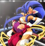  animal_ears ass banned_artist between_breasts big_hair blue_hair blush bodysuit breasts bruise capcom cat_ears cat_tail company_connection crossover cyberunique fangs felicia injury large_breasts long_hair multiple_girls non-web_source pain paws rose_(street_fighter) ryona street_fighter submission_hold tail tears trench_coat vampire_(game) wrestling yuri 