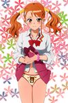  animal_print anjou_naruko ano_hi_mita_hana_no_namae_wo_bokutachi_wa_mada_shiranai. bad_id bad_pixiv_id bear_panties bear_print front-print_panties konnota orange_hair panties print_panties skirt skirt_lift sleeves_rolled_up solo twintails underwear 