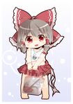  bag bare_legs blush bow brown_hair chibi dnk gohei hair_bow hair_tubes hakurei_reimu highres jewelry midriff necklace open_mouth red_eyes shirt skirt sleeveless sleeveless_shirt solo toddler touhou yin_yang younger 