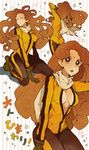  bodysuit breasts brown_hair cleavage crayon_shin-chan fang gloves long_hair medium_breasts nohara_himawari sachiko_(omame) yellow_bodysuit 