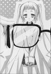  ariel_(kore_wa_zombie_desu_ka?) breasts eyewear_view glasses greyscale highres kobuichi kore_wa_zombie_desu_ka? labcoat long_hair monochrome muririn navel non-web_source small_breasts solo twintails x-ray_glasses x-ray_vision 