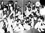  barefoot comic copyright_request crowd flat_chest greyscale jpeg_artifacts monochrome multiple_girls one-piece_swimsuit school_ningyo school_swimsuit scs swimsuit wet yoshitomi_akihito 