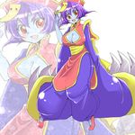  blush breasts capcom chinese_clothes claws cleavage cleavage_cutout fang female full_body hat large_breasts lei_lei pixiv_thumbnail purple_hair red_eyes resized smile solo vampire_(game) yawaragi 