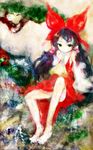  amii ascot bad_id bad_pixiv_id bare_legs barefoot bow gohei hair_bow hair_tubes hakurei_reimu legs sitting solo touhou 